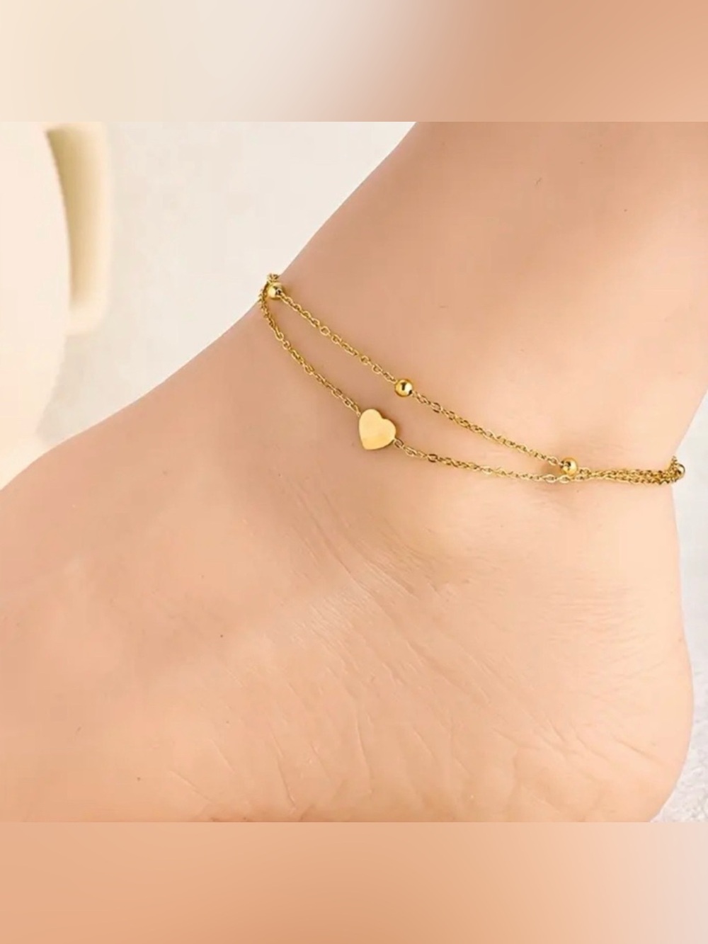 Delicate Gold Double-Layer Heart Anklet